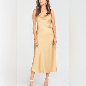 Show Me Your MuMu Cross-Back Gold/Tan Satin Dress